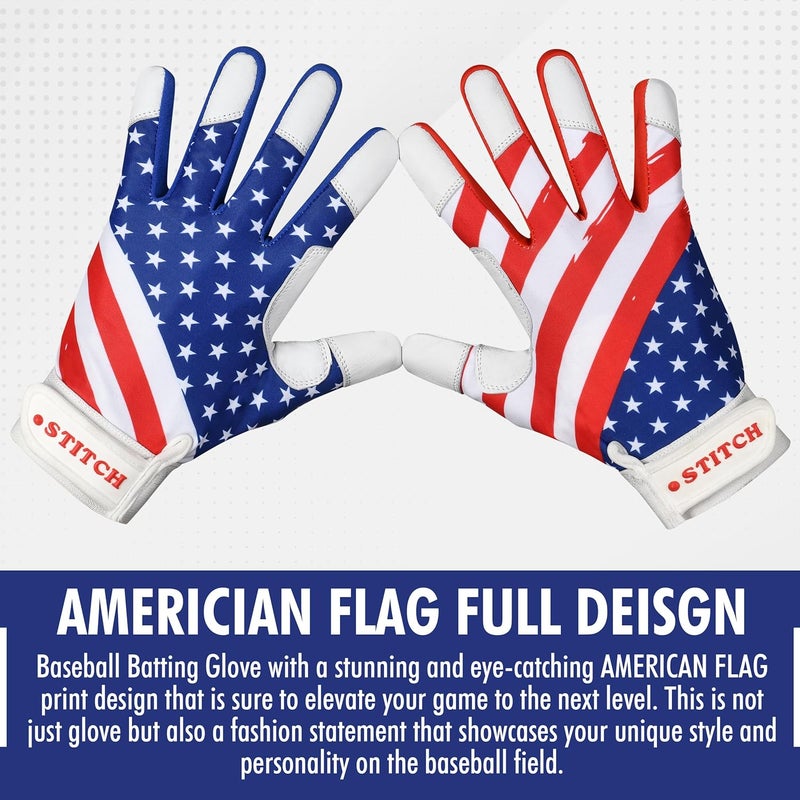 Dot Stitch USA Flag Baseball Batting Gloves & Softball Glove American Flag Batting Gloves Youth Kids Baseball Batting Glove Youth Men Adult & Unisex - Image 5